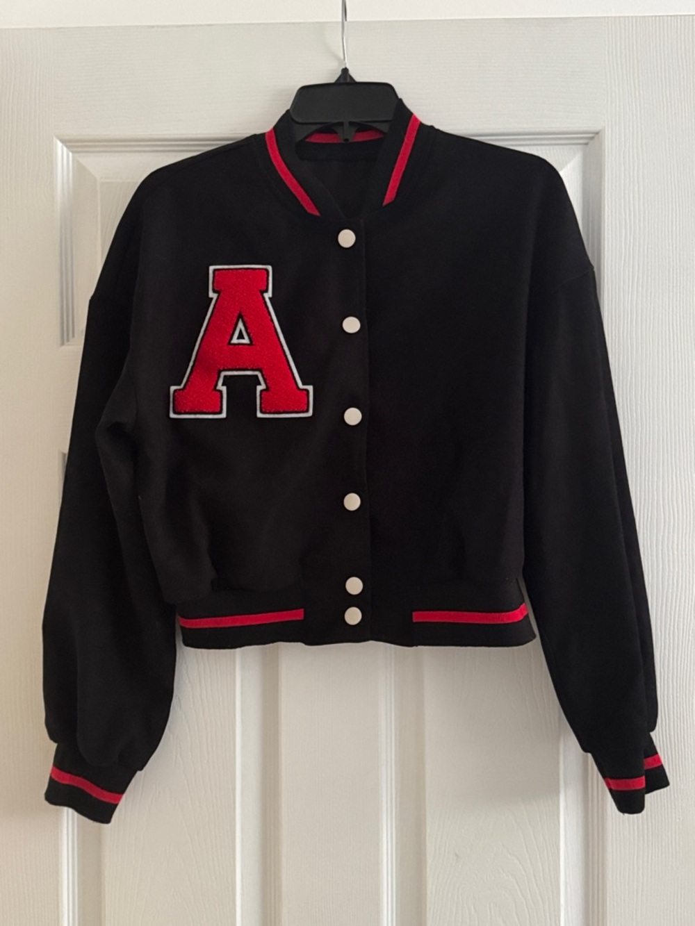 Black Letterman-Style Cropped Jacket
